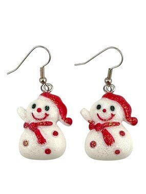 Christmas Snowman Earrings Handmade Holiday Dangle Cute Winter Gift 2" Drop